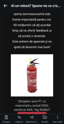 Stingator auto P1 cu manometru, avizat IGSU, certificat RAR, 1kg RUNKIT photo review
