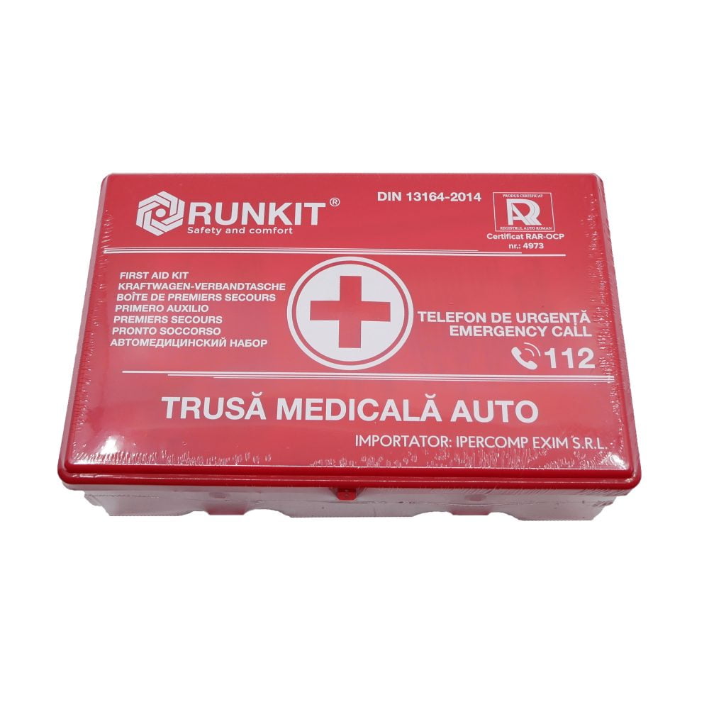 Trusa sanitara auto DIN13164, aviz MS si RAR, rosie RUNKIT