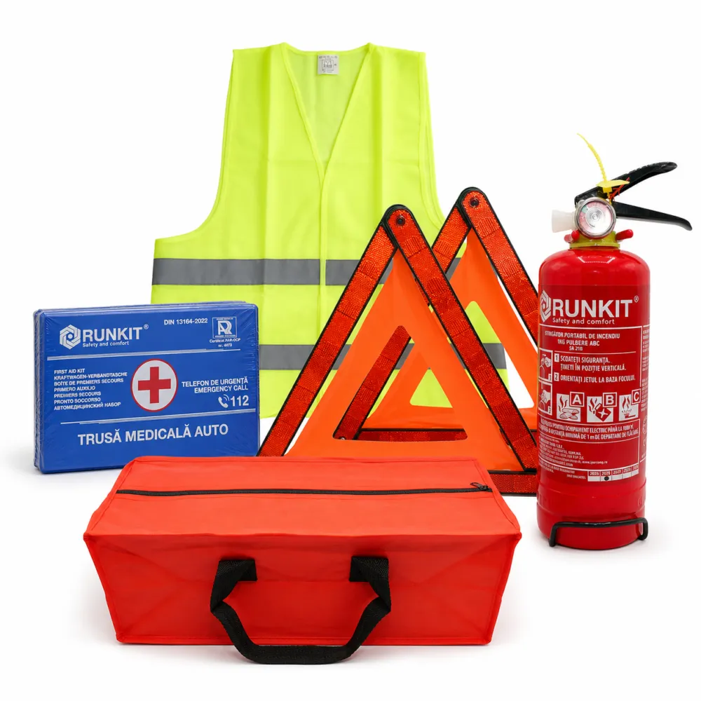 Kit siguranta auto Premium, certificat RAR si avizat IGSU, utilizabil Grecia, RUNKIT