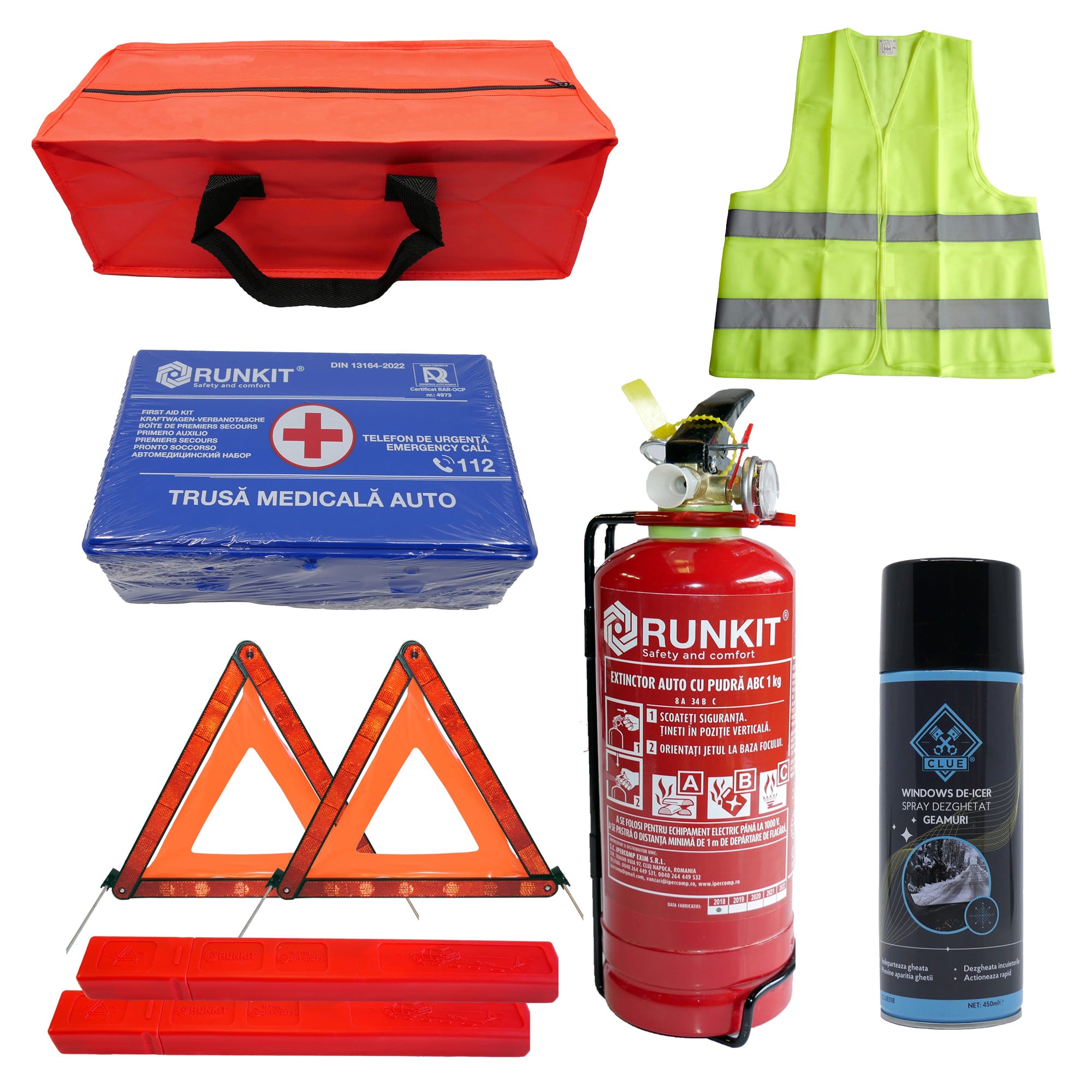 Pachet siguranta auto complet + Spray dezghetat geam 450 ml