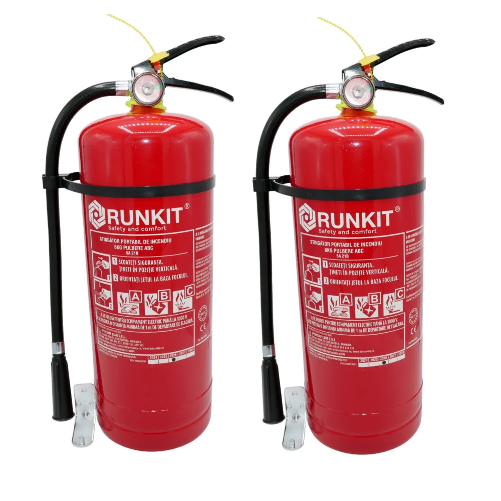 Stingător auto P6 cu manometru, set 2 buc, aviz IGSU, 6 kg, reîncărcabil, RUNKIT