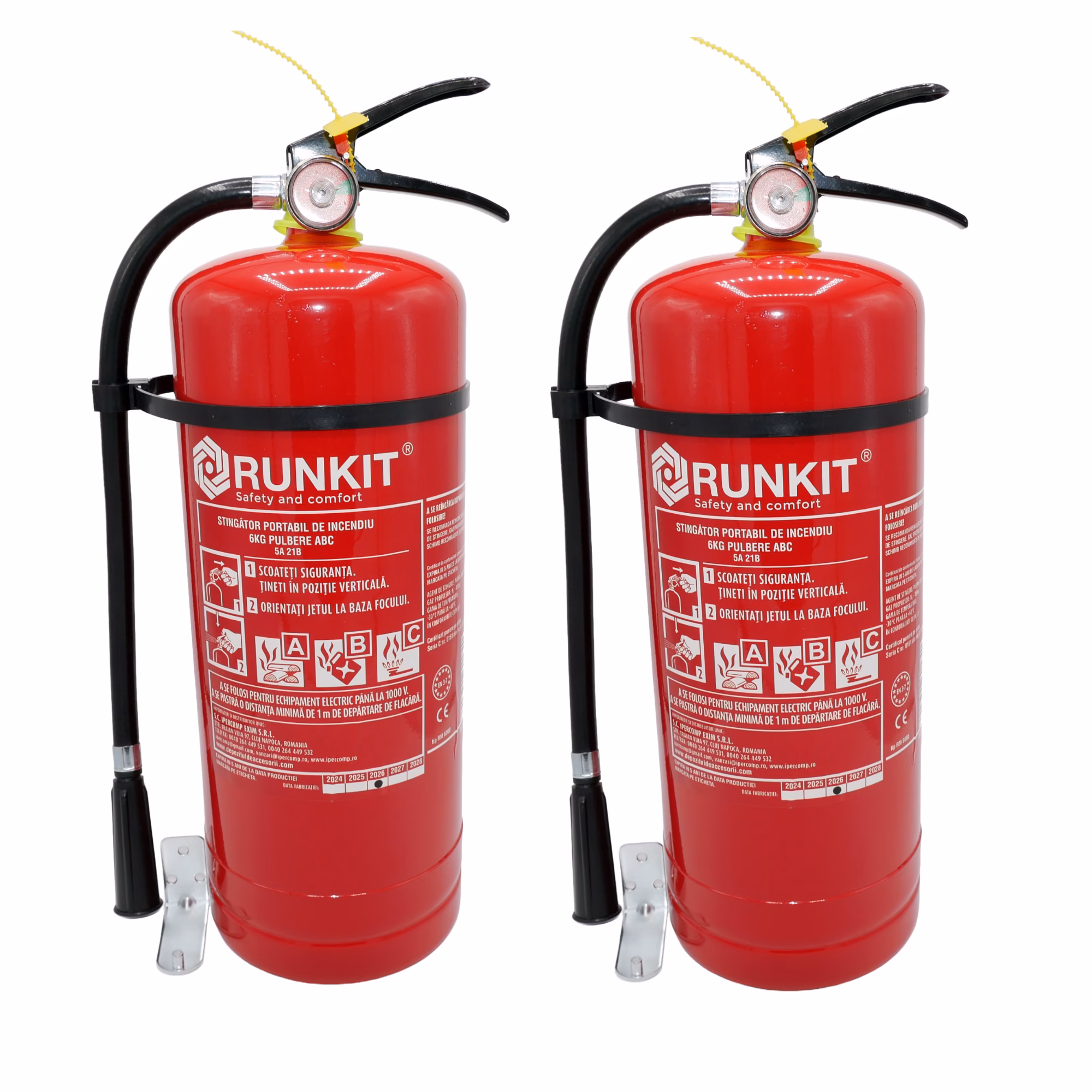 Stingător auto P6 cu manometru, set 2 buc, aviz IGSU, 6 kg, reîncărcabil, RUNKIT