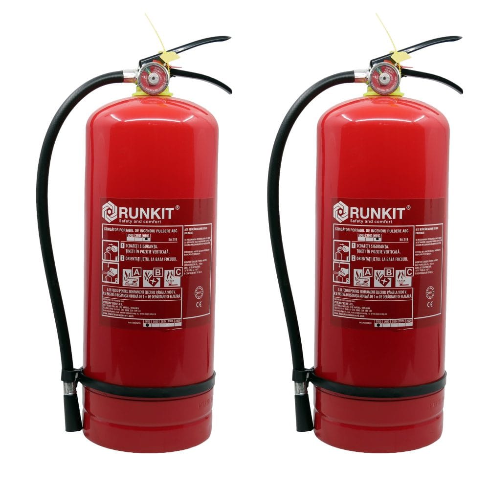 Set 2 buc Stingător auto P6 cu manometru, 6 kg, reîncărcabil, RUNKIT