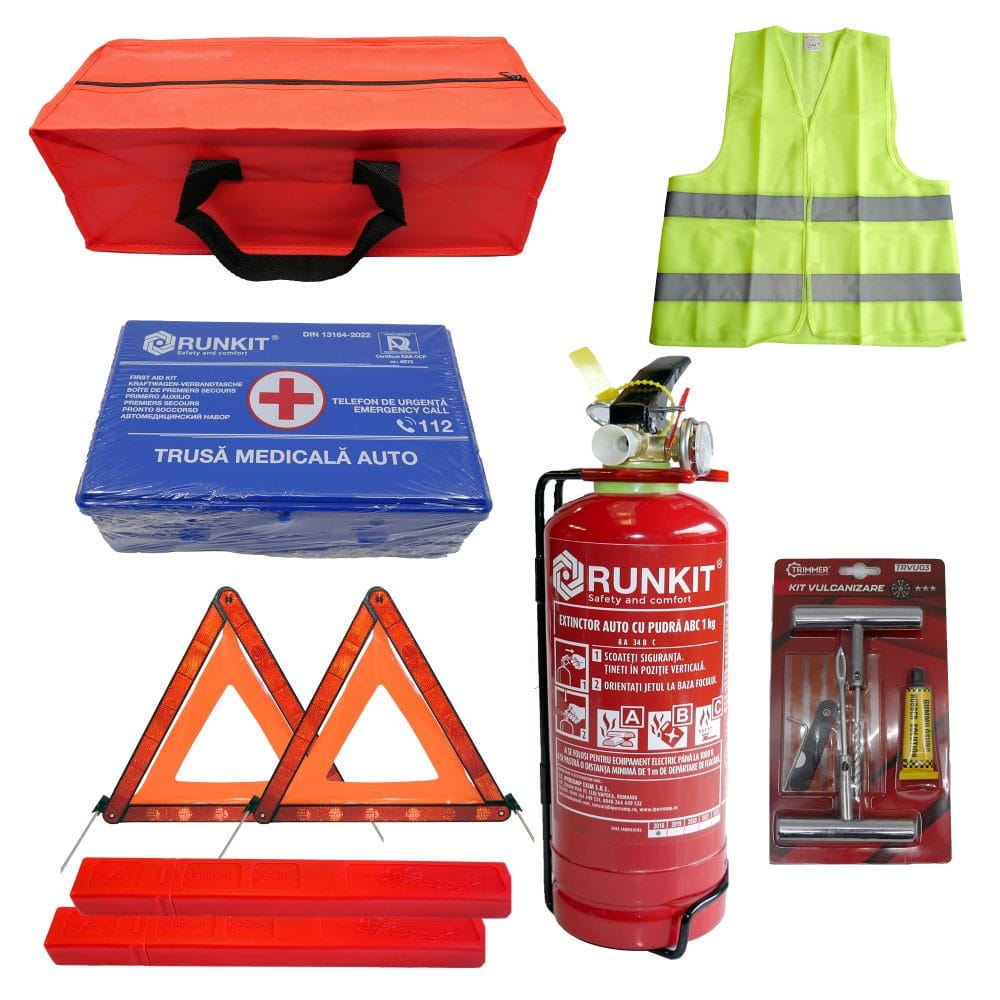 Pachet siguranta auto complet + Kit vulcanizare auto
