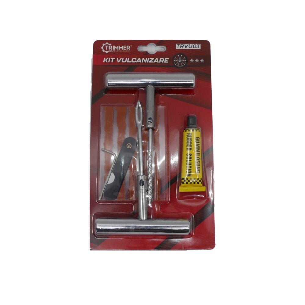Kit vulcanizare anvelope auto, mânere metalice T, șnururi și adeziv TRIMMER