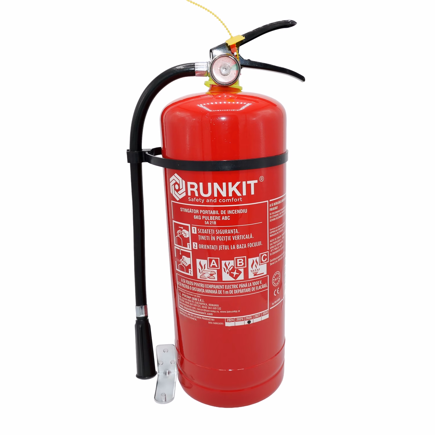 Stingător auto P6 cu manometru, aviz IGSU, 6 kg, reîncărcabil, RUNKIT